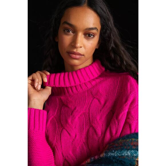 Callahan Cable Knit Sweater Dress Size XL Hot Pink Mini Colorful Anthropologie - Picture 4 of 11
